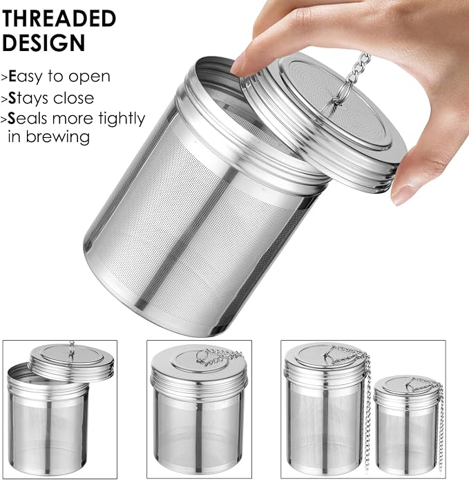 2 Pack Tea Infuser,Extra Fine Mesh Holes Tea Ball Strainers with Threaded Connection,304 Stainless Steel Cooking Filters,Easier to Brew Loose Leaf Tea, Spices,Seasonings,Soup Etc (1M + 1L)
