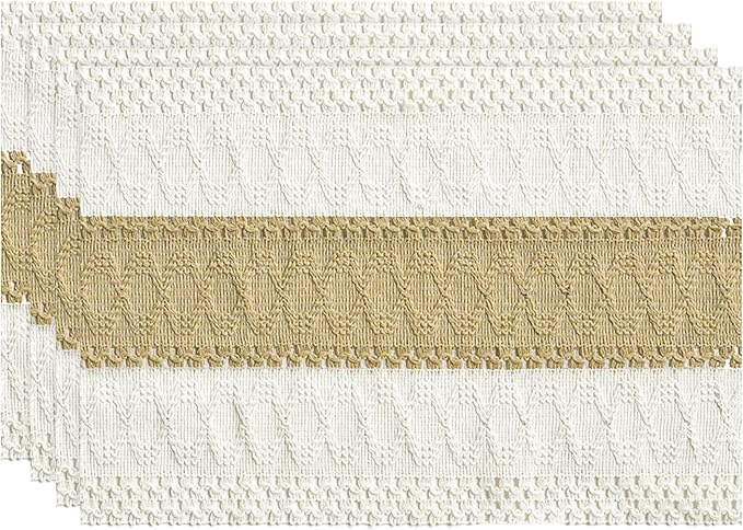 Artoid Mode Burlap Brown Farmhouse Rustic Placemats Set of 4,12x18 Inch Seasonal Holiday Hollow Table Mats Party Kitchen Dining Decoration