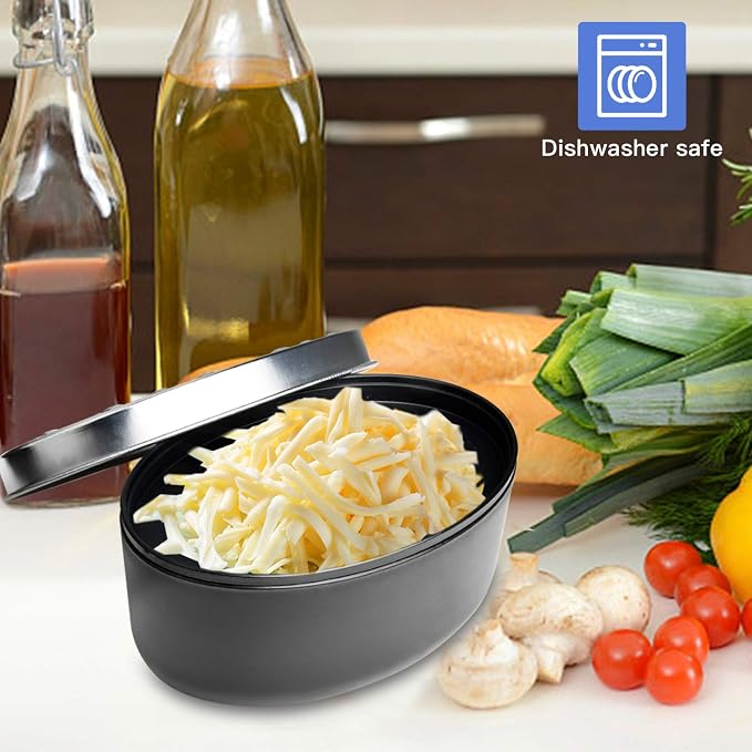 Black Compact Round Cheese Grater with Food Storage Container & Lid Grinder | Stainless Steel Box Grater for Kitchen, Hard Parmesan, Ginger, Vegetables, Butter