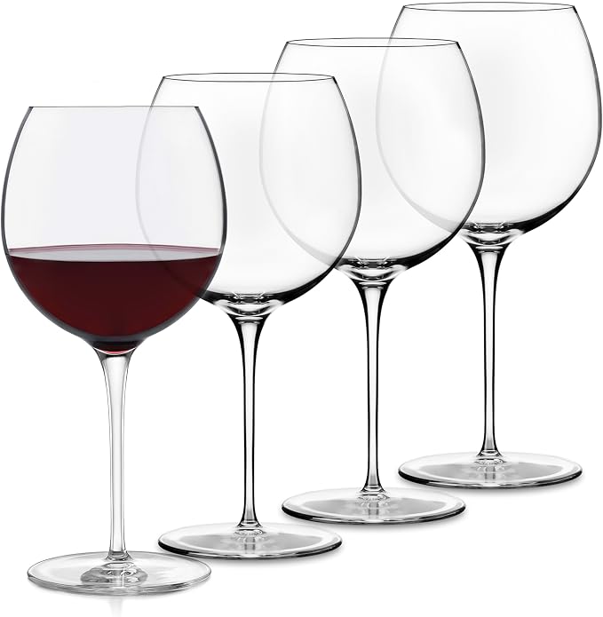 Libbey Signature Kentfield Balloon Wine Glasses, 24 Oz Elegant Large Red Wine Glasses Set of 4, Long Stem Glass Wine Glasses for Weddings, Birthdays, and More