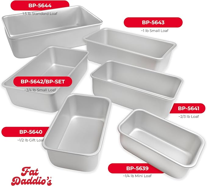 Fat Daddio's BP-5639CASE Anodized Aluminum Bread Loaf Pan, 4.875 x 2.75 x 2 inch, Set of 6