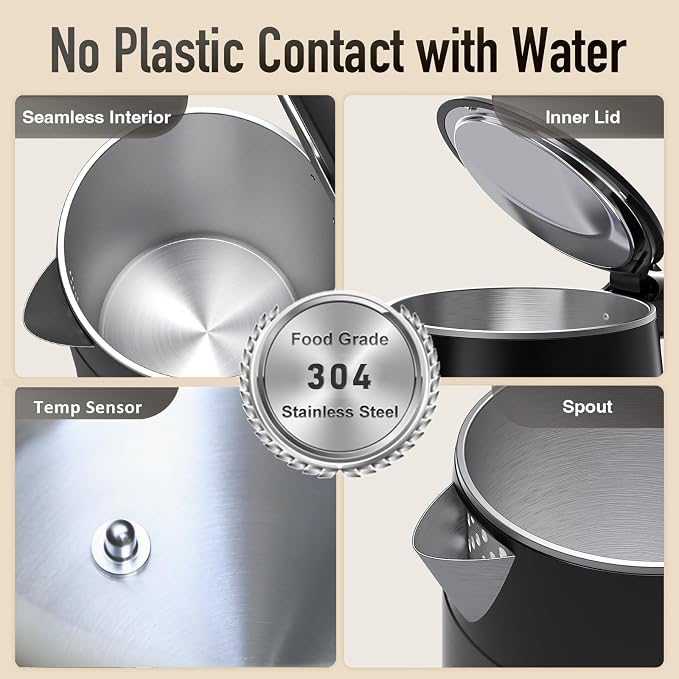 Mecity Electric Kettle 1.7L Touch Screen Temperature Control Water Boiler, No Plastic Contact with Water. 6 Preset Temperature Programs, 2 Hours Keep Warm, Black