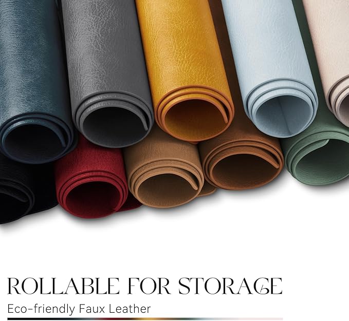MOSAYT Vinyl Placemats Set of 6-12 X 17 Inch - Faux Leather 100% Waterproof Oil-Proof Wipeable PU Place Mats, Heat Resistant Reversible Table Mats for Kitchen, Dining, Outdoor, Beige