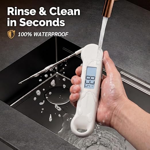 0.5 Sec Instant Read Grill Meat Thermometer Digital Food Cooking BBQ, White | ±0.5°F Precision, Auto Flip Digital LCD Display, Ideal For Meat, Candy, Grill, BBQ, Food Thermometer for Kitchen Gadgets
