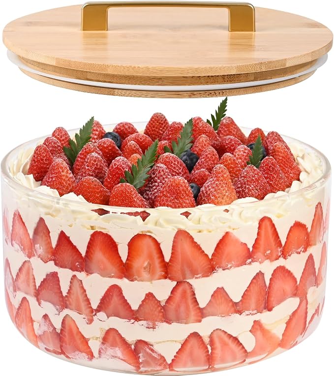 LOVYANXUE 197 oz Large Glass Salad Bowl, 10 inch Trifle Bowl with Airtight Lid, Versatile Mixing and Serving Bowl for Salad, Cake, Dessert, Baking and Party Diy, Oven, Microwave & Dishwasher Safe