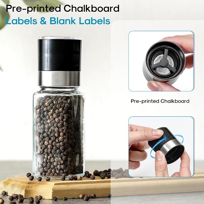 AOZITA 14 Pcs Glass Spice Jars with Black lids - 4oz Empty Square Spice Bottles and Spice Labels - Black Shaker Lids and Airtight Metal Caps - Silicone Collapsible Funnel Included