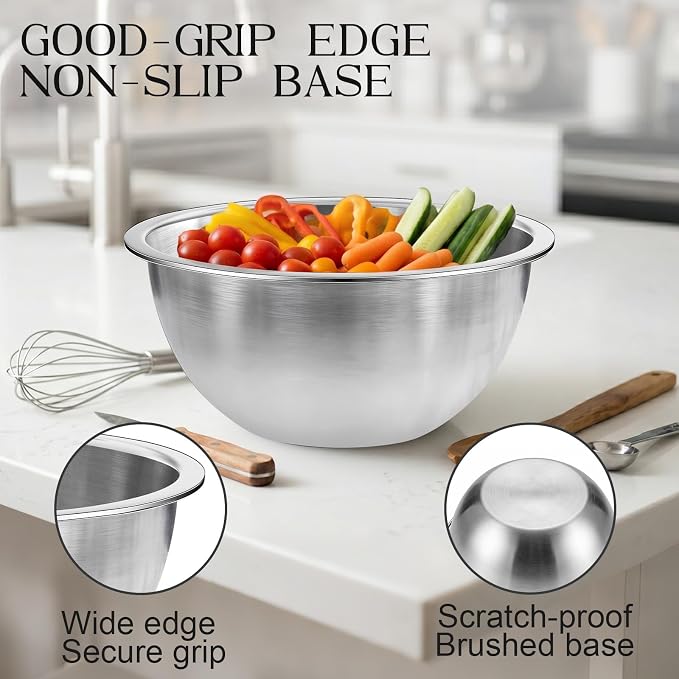 DUTZUN Stainless Steel Mixing Bowls with Colander | 5 Mixing Bowl with 1 Strainer for Kitchen, Salad, Prep, Serving, Food Storage & Cooking