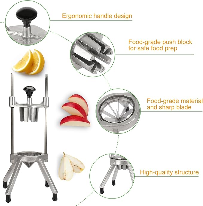 Commercial Lemon Cutter, 8-Wedge Citrus Wedger, 420 Stainless Steel | Lever-assisted cutting, cast aluminum body, V-shaped blade set, non-slip feet, clean uniform wedges, less fruit waste