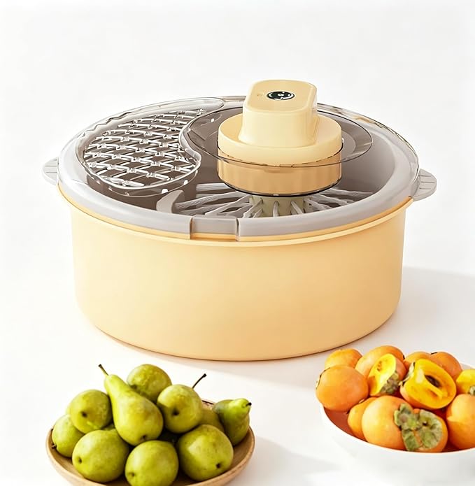 Electric Salad Spinner,Fruit Cleaner Spinner Washer (Yellow) | Multifunctional Vegetable Dryer Fruit Washing Bowl with Strainer for Produce Strawberries, Berry, Grapes,Veggies,Potatoes,Etc