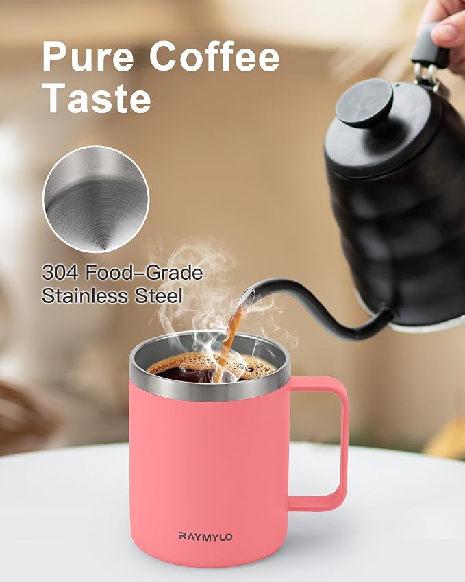 RAYMYLO Insulated Travel Coffee Mug with Handle, Coffee Tumbler Cup 12oz | Detachable Lid for Thoroughly Clean, Thermal Cup with Double-Wall Stainless Steel Vacuum Insulation, Spill Proof & BPA Free