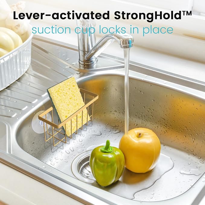 HLOOL Gold Sponge Holder for Kitchen Sink,Kitchen Sink Sponge Holder-Gold | Rustproof Kitchen Sink Organizer for Sponge, Brushes, Stoppers and Scrapers Storage Accessories