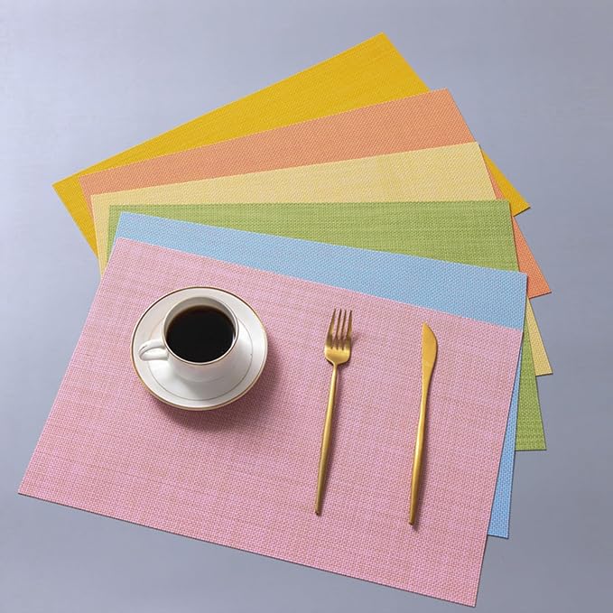 Zupro Pink Placemats Set of 4 Woven PVC 18"x12" for Indoor Outdoor Usage | Washable Heat-Resistant Non Slip Table Mats PVC Vinyl Kitchen Dining Patio Table Place Mats for Holidays Dinner Parties BBQs