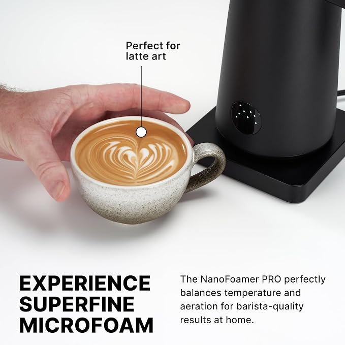 Subminimal NanoFoamer Pro Gen-2 Milk Frother - Handsfree Milk Foamer | US plug type, for dairy & plant-based milk, IPX-5 splash-resistant, 0.4mm impeller adjuster, heats milk up to 158F
