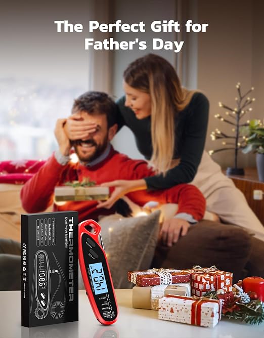 Instant Read Meat Thermometer Digital with Dual Probe | Large Backlit, Calibration, Food Thermometer for Cooking, Grilling, Smoker, BBQ, Candy, Oil Fry, Kitchen, Gifts for Men