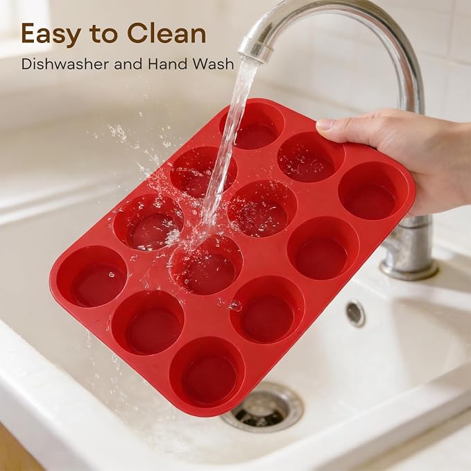 Silicone Mold for Baking, 12 Cup Nonstick Muffin Pan 2Pcs | Food-Grade Silicone Muffin Tin, Oven Dishwasher Freezer Safe Silicone Molds for Home Baking DIY, Cupcakes, Egg Bites