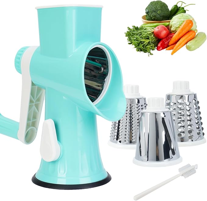 Rotary Cheese Grater with Handle-Versatile Cheese Grater | Non Slip Suction Base,Cheese Shredder&Food Slicer for Cheese,Carrots,Cucumbers,Nuts Compact&Easy Clean Kitchen Kitchen Tool