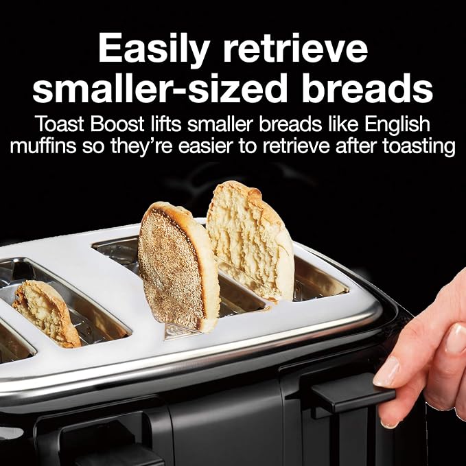 Proctor Silex Deluxe Hot Sandwich Maker, Nonstick Plates, Stainless Steel & 4 Slice Toaster, Cool-Touch Walls, Shade Selector, Toast Boost, Auto Shut-off and Cancel Button, Black