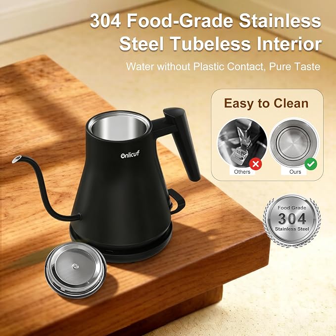 Gooseneck Electric Kettle 0.8L (27oz) - 1000W Rapid Fast Boiling Tea Kettle with Auto Shut Off & Boil-Dry Protection, Stainless Steel Leak-Proof Water Boiler for Pour Over Coffee, Black
