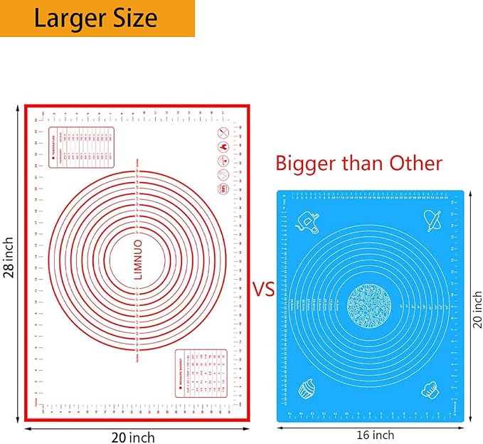 Silicone Baking Mat，Non Stick Rolling Dough with Measurements for Pie Pizza Cookies Fondant Making，Extra Thick Non Slip Silicone Pastry Mat (Red, XL-20"×28")