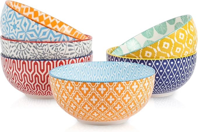 Selamica Ceramic Cereal Bowls Set of 6, 24 Oz Deep Soup Bowls for Kitchen | 5.9 Inch Dessert Bowls for Salad, Pasta, Oatmeal, Ramen, Microwave Dishwasher Safe, Assorted Colors
