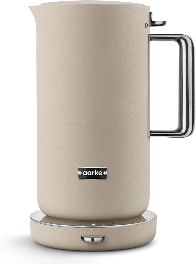 Aarke Kettle - Electric Stainless Steel Tea Kettle 1.2L (40oz), Sand | Temperature Control, Non-Drip Spout, Double-Wall Construction, Dry Boil Protection, Heat-Safe Handle, LED Cool-Down Indicator