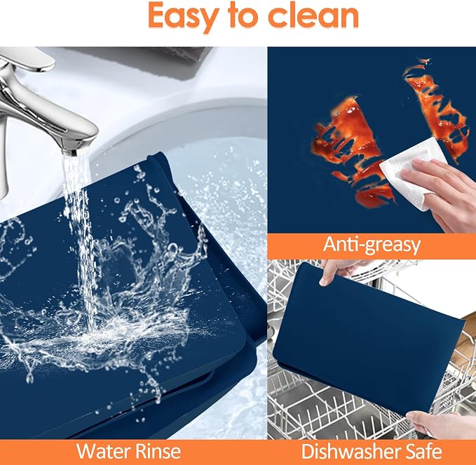 Silicone Coffee Maker Mat with Lip for Countertops, 15.7''x11.8'' Navy Blue | Multi leak-proof coffee tray for countertop, non-slip silicone mat fits most coffee makers & espresso machines, wipe-clean