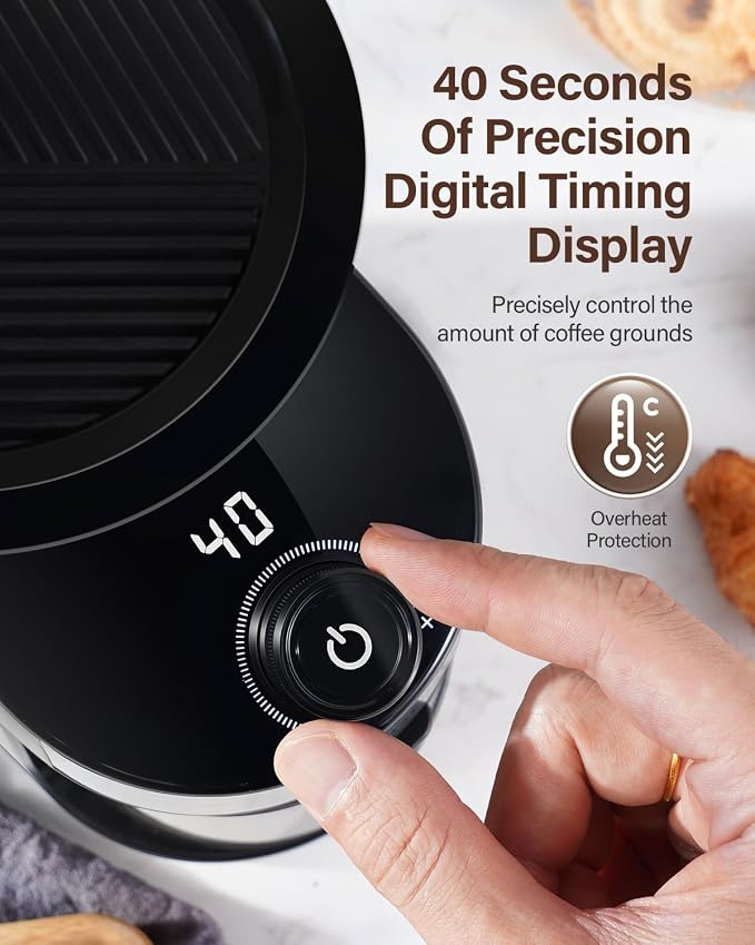 SHARDOR Burr Coffee Bean Grinder, 32 Settings, 40-Second Timer, Black | Electric Grinding, Chamber Cleaning Button, Adjustable Grind Time Control, Removable Hopper, Compact Design, Home Brewing