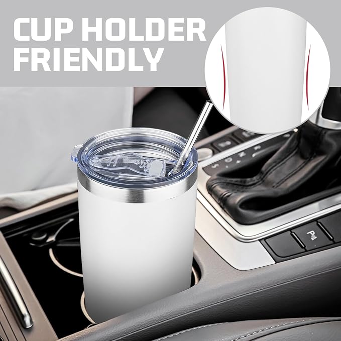 20 oz Tumbler with Lids and Straws, Stainless Steel Insulated Travel Coffee Mug, Double Wall Vacuum Insulated Tumblers, Powder Coated Coffee Tumbler for Cold & Hot Drinks (White, 4pack)