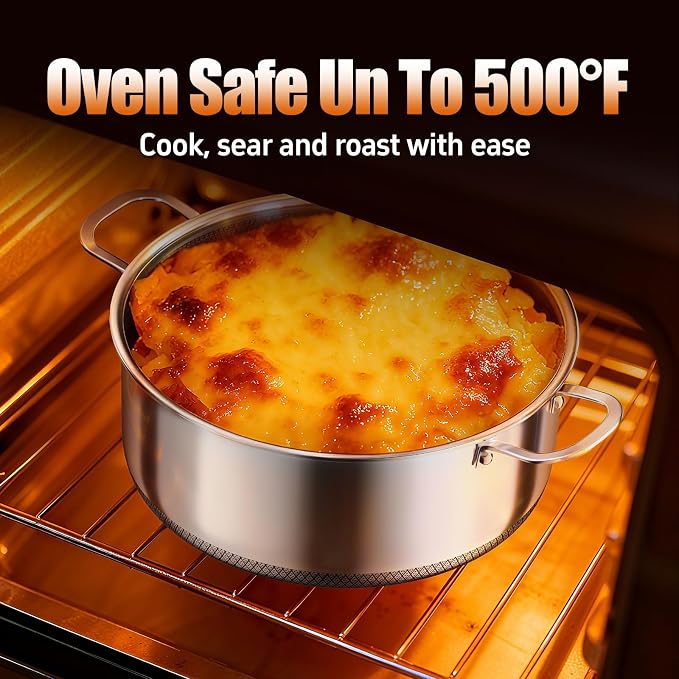 6 QT Stainless Steel Stock Pot with Lid, 10-inch Sauce Pan Induction Cookware, PFOA Free 5-Ply Simmer Pot with Non Stick Coating, Dual Ear Handles Cooking Pot Oven & Dishwasher Safe Easy to Clean