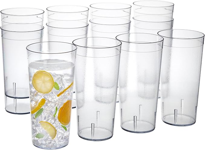 US Acrylic Cafe Plastic Reusable Tumblers, Clear, 32-Ounce, Set of 12 | Iced-Tea Cups, Restaurant Style, Stackable, BPA-Free, Made in USA