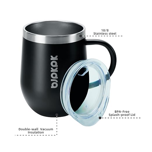 BJPKPK 2PCS Insulated Coffee Mug with Lid, 12oz Stainless Steel Tumbler | Travel Coffee Mug with Handle, Vacuum Insulated Tumbler Cup for Camping, Office, Home, BPA Free Lid, Hot & Cold