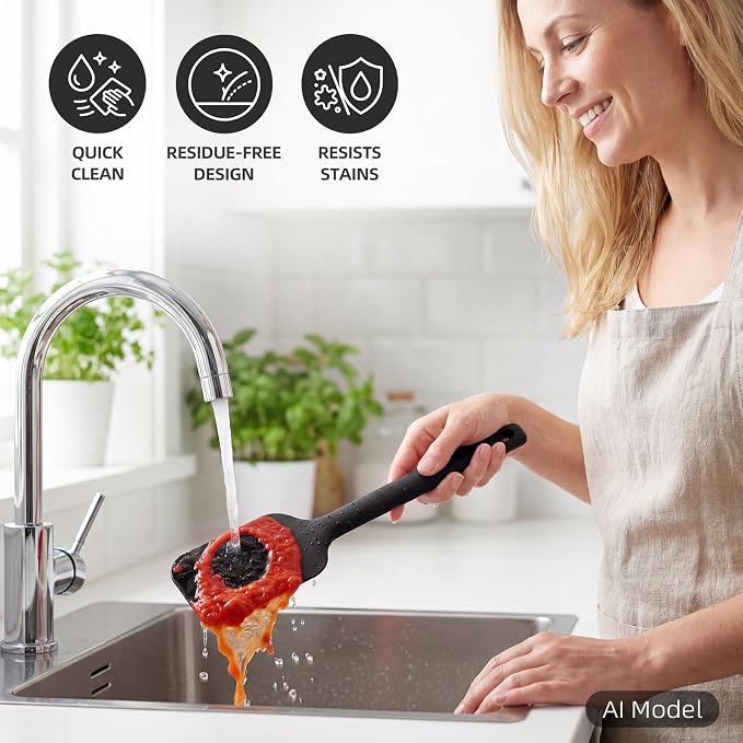 Kitchen Utensils Set 6 PCS,Silicone Cooking Utensils Set,Spatula Set,446℉ Heat Resistant Cooking Utensils,Tongs,Spoon,BPA Free Kitchen Gadgets Appliances for Non-Stick Cookware,Home Essential(Black)