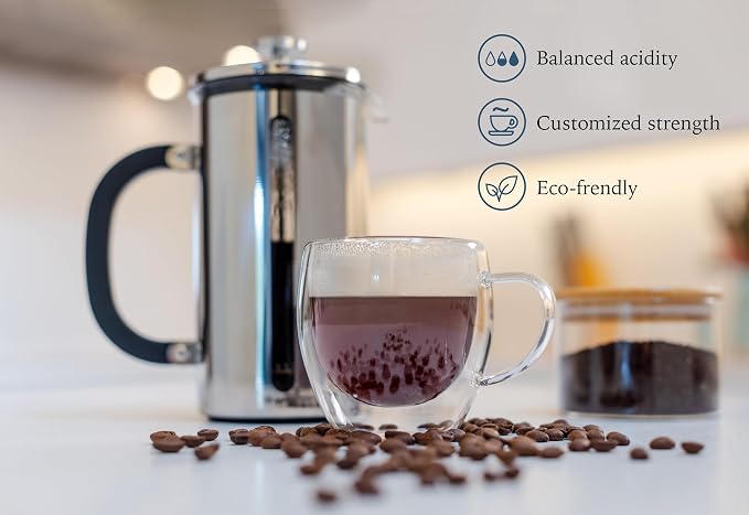 High Borosilicate Glass French Press Coffee Maker with 304 Stainless Steel, 1000 ml Capacity - Classic Elegance and Modern Design for Coffee Enthusiasts