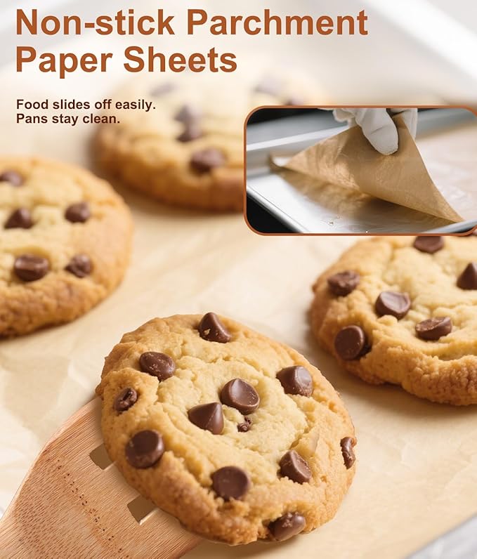Parchment Paper Sheets 12x16 Inch – 200Pcs Precut Unbleached Half Sheet Baking Paper, Plant-Based Silicone Oil Coating, Non-Stick Paper Liner for Oven, Cookies, Bread, Roasting & Large Batch Baking