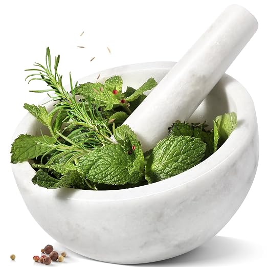 Marble Mortar and Pestle Set, 7"-4 Cups Grinder Bowl for Guacamole, Salsa, Pill Crusher, Spice, Herb, Garlic, Nut, Heavy Duty Grinder for Kitchen(Namib Fantasy)