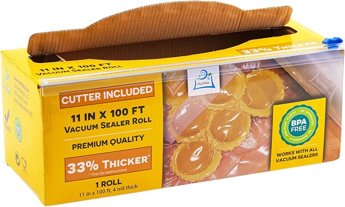 11" x 100' Vacuum Sealer Bags Rolls & Dispenser Cutter Box - BPA Free, 4 mil thick - Great for Sous Vide - Works with Food Saver Machines