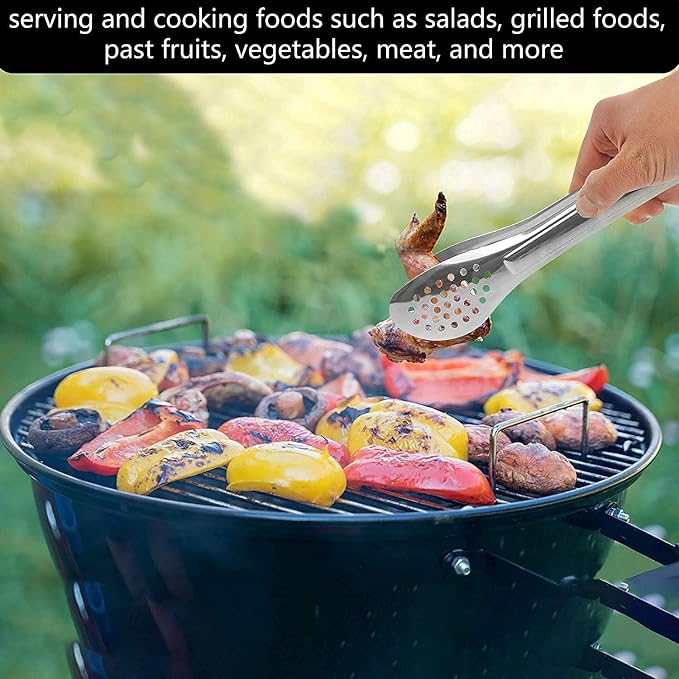 6 Pack Buffet Tongs,Stainless Steel Serving Tongs Serving Utensils 7Inch | 6-piece silver set with perforated tips for salads, appetizers, bread, desserts, parties, catering and family meals
