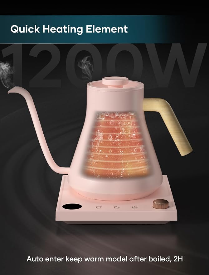 INTASTING Electric Kettles, Gooseneck Electric Kettle, ±1℉ Temperature Control, Stainless Steel Inner, Quick Heating, for Pour Over Coffee, Brew Tea, Boil Hot Water, 0.9L Pink
