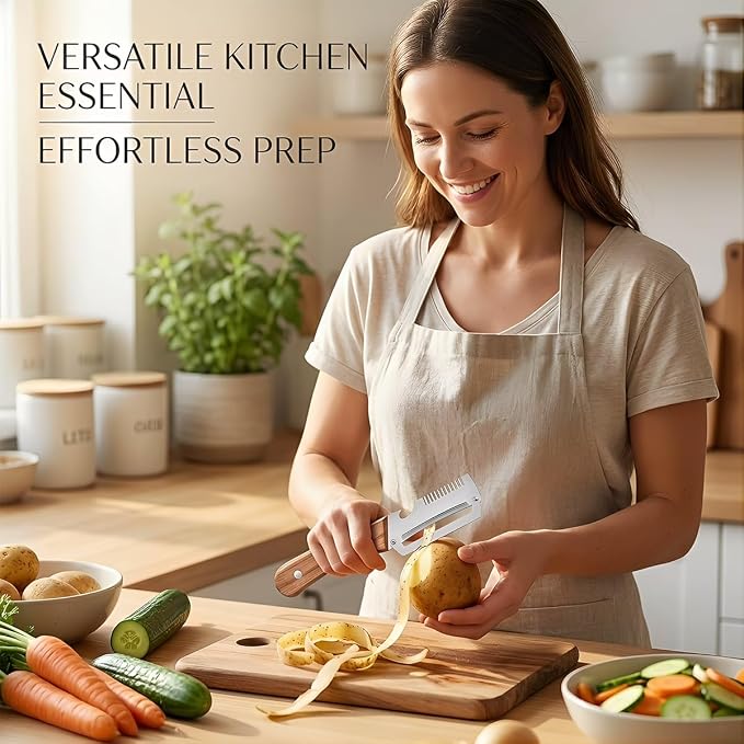 Vegetable Peeler for Kitchen – Multifunctional Stainless Steel Peeler with Wooden Handle & Bottle Opener, Durable for Fruits and Vegetables