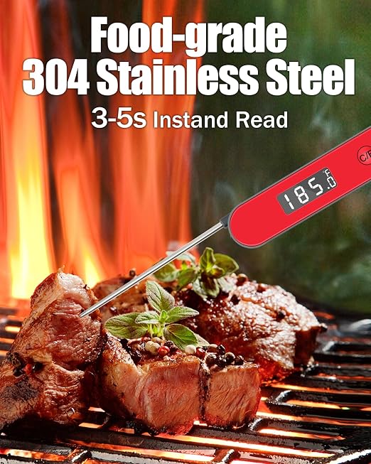 Instand Read Digital Food Thermometer for Grill Meat BBQ Steak | Fast Response Battery Powered Foldable probe ,Large Backlit LCD Screen,Magnetic with Hook, Kitchen Cooking Must-have