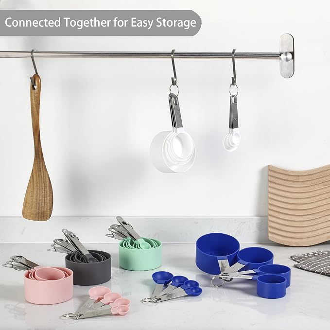 Measuring Cups and Spoons Set of Huygens Kitchen Gadgets 10 Pieces, Stackable Stainless Steel Handle Measuring Cups for Measuring Dry and Liquid Ingredient (White)