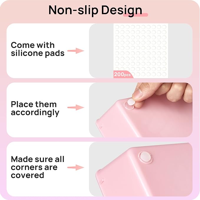 Vtopmart 44 PCS Plastic Drawer Organizers Set, Vanity Organizer Trays, Pink | 4-Size Versatile Makeup Organizer, Non-Slip Storage Containers for Makeup, Jewelries, Bedroom，Kitchen Utensils and Office