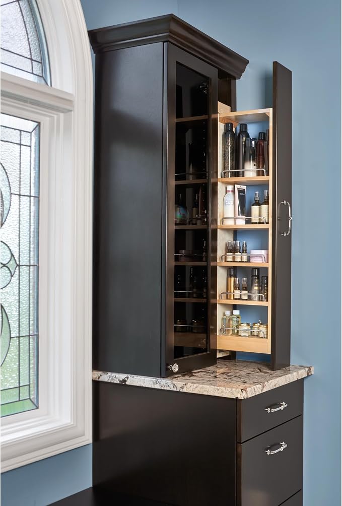 Rev-A-Shelf Kitchen Cabinet Pullout Wall Filler Wooden Organizer Slide Out Pantry Storage w/Soft-Close in Multiple Sizes, 6 x 36 in, 432-WFBBSC36-6C