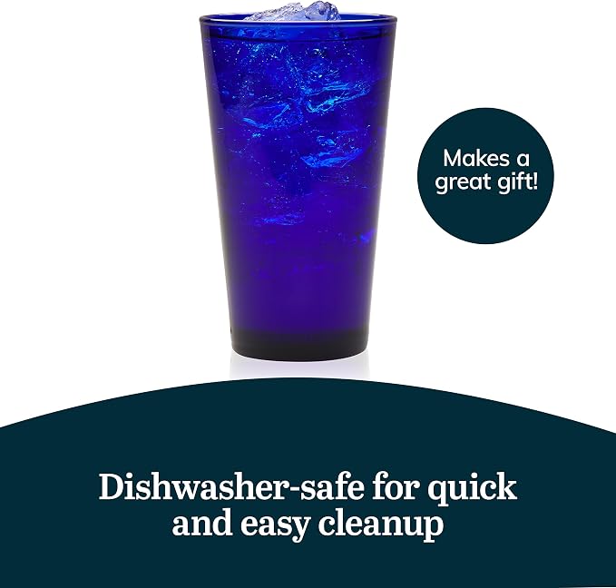 Libbey Cobalt Flare Drinking Glasses Set of 8, Classic Design Glass Cups for Soda, Water, Iced Tea and More, Dishwasher Safe Glass Cup Set for Beverages