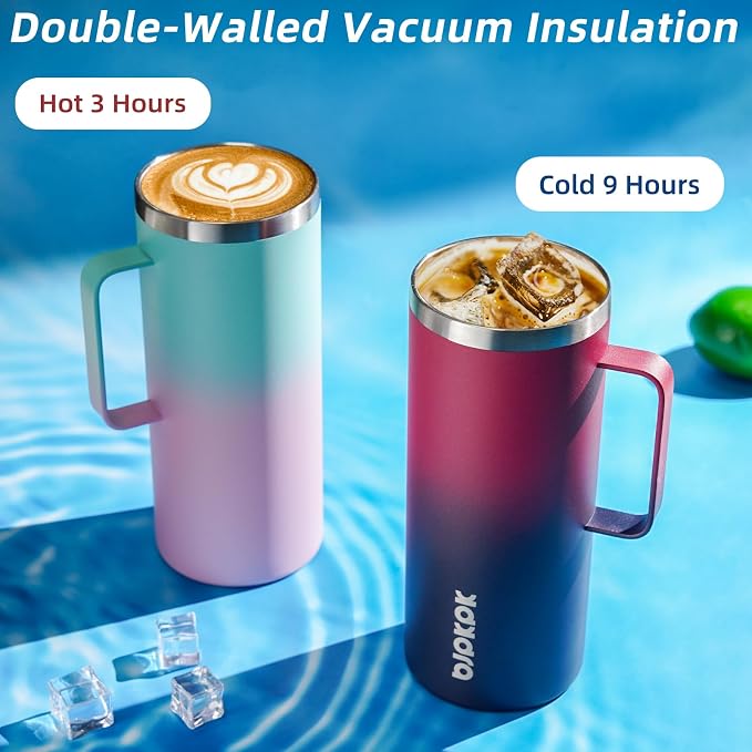 BJPKPK 32oz Insulated Coffee Mug with Handle, Stainless Steel Travel Mug | Keeps Drinks Hot & Cold, Double Wall Vacuum, 2 Lids Included, BPA-Free Coffee Tumbler for Home, Office & Travel