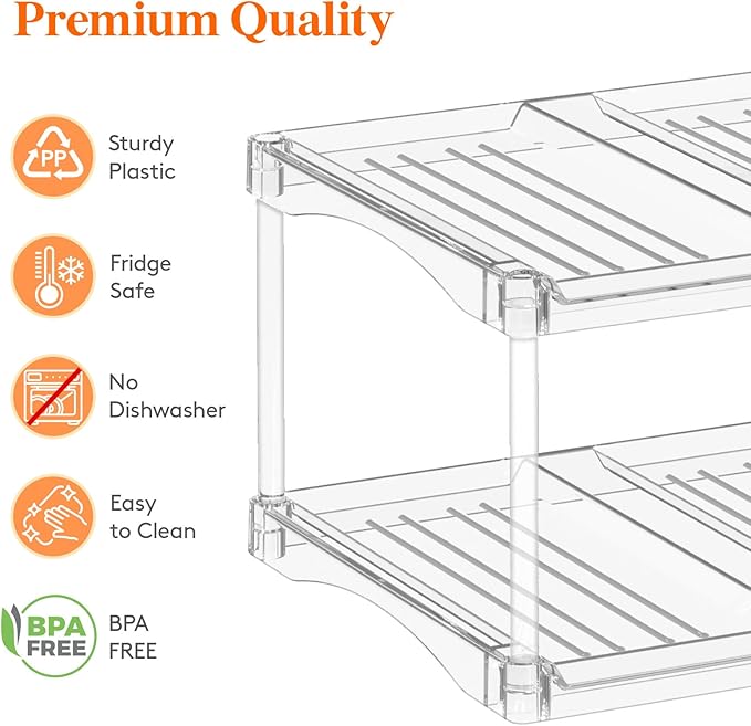 Lifewit Stackable Bottle Storage Organizer, Clear Freestanding Wine Holder for Cabinet, Large Slot Water Bottle Tumbler Cup Organizer for Pantry, Plastic Wine Rack for Fridge Cellar, 2Tier Hold 8