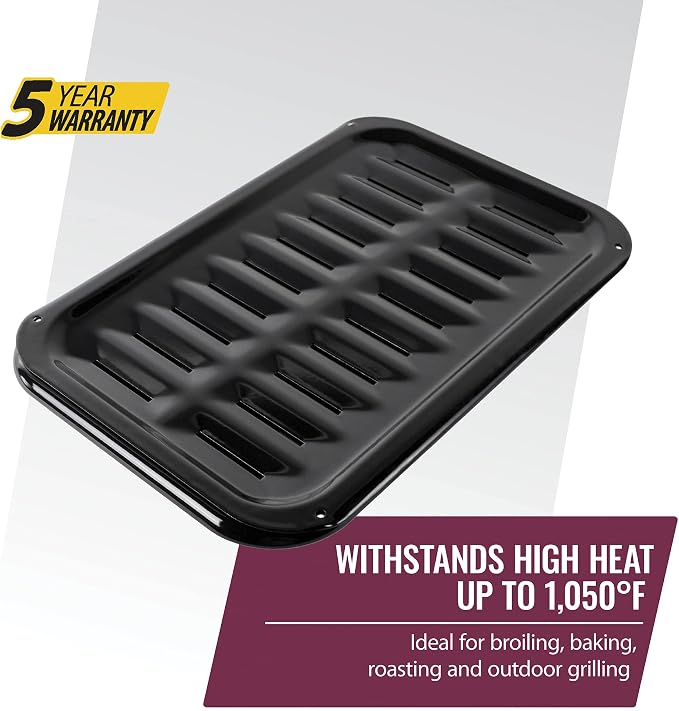 Small 2-Piece Broiler Pan & Grill Set Porcelain-on-Steel 13"x8-3/4"x1-3/8" Broiler Pan for Oven, Black Whirlpool 4396923, Maytag, Kitchen-Aid replacement