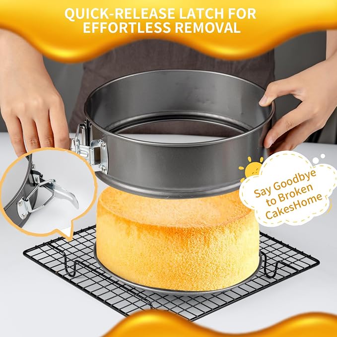 Extra-Thick Nonstick Springform Pan Set, 7, 8 & 9 Inch, Leakproof | Reinforced latches and precision-fit removable bases provide a tight seal, even heating and easy cake release