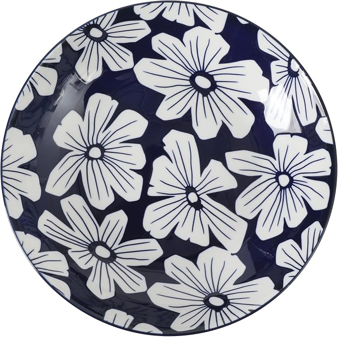 Gibson Home Heritage Sky 4-Piece Pasta Bowl Set, 8 Inch Round Stoneware Bowls, Blue & White Floral Design, Decorative Everyday Use