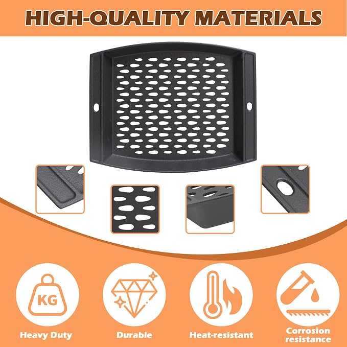 15"x12" Cast Iron Grill Basket for Outdoor Grills, Fish Veggie Grill Pan Tray, BBQ Grilling Pans Tray for Weber, Napoleon, Char-Broil, Royal Gourmet and Most Charcoal Smoker & Gas Grill